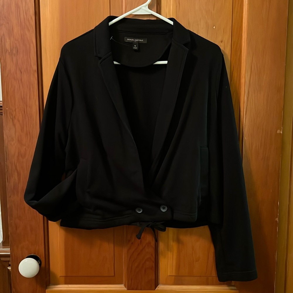 Banana Republic Black Knit Terry Cropped Jacket Sz M